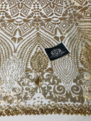 Geometric Pattern Sequins - Gold - 4 Way Stretch Colorful Shine Designer Sequins