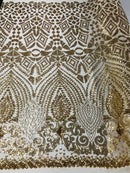 Geometric Pattern Sequins - Gold - 4 Way Stretch Colorful Shine Designer Sequins