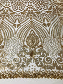 Geometric Pattern Sequins - Gold - 4 Way Stretch Colorful Shine Designer Sequins