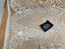 Geometric Pattern Sequins - White Nude Mesh - 4 Way Stretch Colorful Shine Designer Sequins