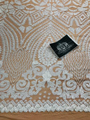 Geometric Pattern Sequins - White Nude Mesh - 4 Way Sample