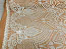 Geometric Pattern Sequins - White Nude Mesh - 4 Way Sample
