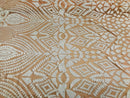 Geometric Pattern Sequins - White Nude Mesh - 4 Way Stretch Colorful Shine Designer Sequins