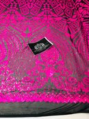 Geometric Pattern Sequins - Neon Pink - 4 Way Stretch Colorful Shine Designer Sequins