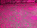 Geometric Pattern Sequins - Neon Pink - 4 Way Stretch Colorful Shine Designer Sequins