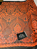 Geometric Pattern Sequins - Neon Orange - 4 Way Stretch Colorful Shine Designer Sequins
