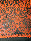Geometric Pattern Sequins - Neon Orange - 4 Way Stretch Colorful Shine Designer Sequins