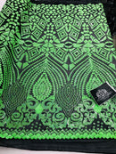 Geometric Pattern Sequins - Neon Green - 4 Way Stretch Colorful Shine Designer Sequins