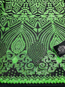 Geometric Pattern Sequins - Neon Green - 4 Way Stretch Colorful Shine Designer Sequins