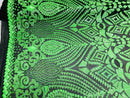Geometric Pattern Sequins - Neon Green - 4 Way Stretch Colorful Shine Designer Sequins