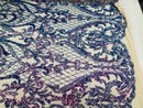 Heart Damask Sequins - Iridescent Lavender - 4 Way Stretch Bright Elegant Shiny Net Sequins Fabric