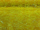 Heart Damask Sequins - Iridescent Yellow - 4 Way Stretch Bright Elegant Shiny Net Sequins Fabric