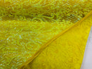 Heart Damask Sequins - Iridescent Yellow - 4 Way Stretch Bright Elegant Shiny Net Sequins Fabric