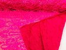 Heart Damask Sequins - Neon Pink - 4 Way Stretch Bright Elegant Shiny Net Sequins Fabric
