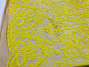 Heart Damask Sequins - Yellow Nude Mesh 4 Way Stretch Bright Elegant Shiny Net Sequins Fabric