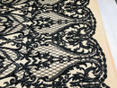 Heart Damask Sequins - Black Nude Mesh - 4 Way Stretch Bright Elegant Shiny Net Sequins Fabric