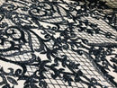 Heart Damask Sequins - Black Nude Mesh - 4 Way Stretch Bright Elegant Shiny Net Sequins Fabric