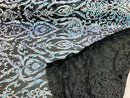 Heart Damask Sequins - Unicorn Black Mesh - 4 Way Stretch Bright Elegant Shiny Net Sequins Fabric