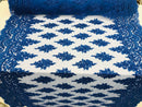 Royal Blue - Hand Beaded Embroidered Flower Pattern Bridal Wedding Lace Fabric Sold by The Yard