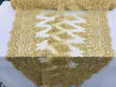 Gold - Hand Beaded Embroidered Flower Pattern Bridal Wedding Lace Fabric Sold by The Yard