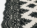 Black - Hand Beaded Embroidered Flower Pattern Bridal Wedding Lace Fabric Sold by The Yard