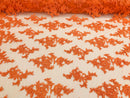 Orange -  Floral Hand Beaded Embroidered Pattern Bridal Lace Wedding Fabric Sold by The Yard