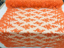 Orange -  Floral Hand Beaded Embroidered Pattern Bridal Lace Wedding Fabric Sold by The Yard