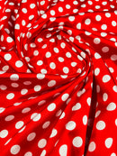 Polka Dot Satin Fabric - White on Red - 3/4" Super Soft Silky Satin Polka Dot Fabric Sold By Yard