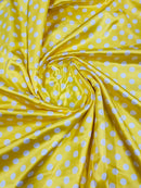 Polka Dot Satin Fabric - White on Yellow - 3/4" Super Soft Silky Satin Polka Dot Fabric Sold By Yard