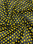Polka Dot Satin Fabric - Yellow on Black - 3/4" Inch Super Soft Silky Satin Polka Dot Fabric Sold By Yard