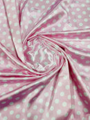 Polka Dot Satin Fabric - White on Pink - 3/4" Inch Super Soft Silky Satin Polka Dot Fabric Sold By Yard