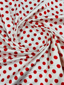 Polka Dot Satin Fabric - Red on White - 3/4" Inch Super Soft Silky Satin Polka Dot Fabric Sold By Yard