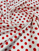 Polka Dot Satin Fabric - Red on White - 3/4" Inch Super Soft Silky Satin Polka Dot Fabric Sold By Yard