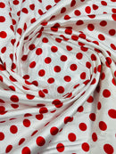 Polka Dot Satin Fabric - Red on White - 3/4" Inch Super Soft Silky Satin Polka Dot Fabric Sold By Yard