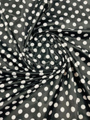 Polka Dot Satin Fabric - White on Black - 3/4" Inch Super Soft Silky Satin Polka Dot Fabric Sold By Yard
