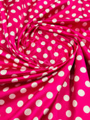 Polka Dot Satin Fabric - White on Hot Pink - 3/4" Inch Super Soft Silky Satin Polka Dot Fabric Sold By Yard