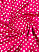 Polka Dot Satin Fabric - White on Hot Pink - 3/4" Inch Super Soft Silky Satin Polka Dot Fabric Sold By Yard