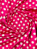Polka Dot Satin Fabric - White on Hot Pink - 3/4" Inch Super Soft Silky Satin Polka Dot Fabric Sold By Yard