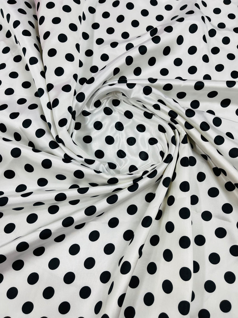 Polka Dot Satin Fabric - Black on White - 3/4" Inch Super Soft Silky Satin Polka Dot Fabric Sold By Yard