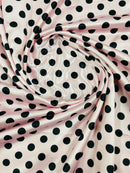 Polka Dot Satin Fabric - Black on Pink - 3/4" Inch Super Soft Silky Satin Polka Dot Fabric Sold By Yard