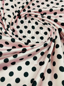 Polka Dot Satin Fabric - Black on Pink - 3/4" Inch Super Soft Silky Satin Polka Dot Fabric Sold By Yard