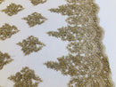 Beaded Fabric By The Yard CHAMPAGNE Embroidered Pattern Beaded On A Mesh For Bridal Veil Wedding