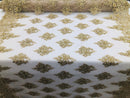 Beaded Fabric By The Yard CHAMPAGNE Embroidered Pattern Beaded On A Mesh For Bridal Veil Wedding