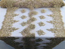 Beaded Fabric By The Yard CHAMPAGNE Embroidered Pattern Beaded On A Mesh For Bridal Veil Wedding