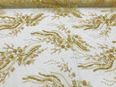 Beaded - Champagne - Elegant Small Flower Pattern Design Sequins Fabric with Beads Sold By The Yard