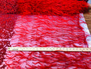 Beaded Feather Fabric - Red - Embroidered Luxury Mesh Lace Beads and Feathers By The Yard