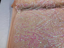 Big Damask Sequins Fabric - Iridescent Baby Pink - 4 Way Stretch Damask Sequins Design Fabric By Yard