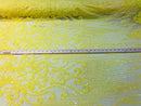 4 Way Stretch - Yellow - Damask Net Design Sequins On Mesh Elegant Fashion Fabrics Sold By Yard