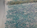 Big Damask Sequins Fabric - Iridescent Clear - 4 Way Stretch Damask Sequins Design Fabric By Yard