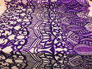 Hologram Purple  - 4 Way Stretch Embroidered Royalty Sequins Design Fabric By Yard